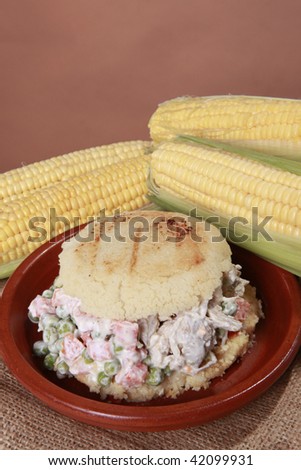 Arepa reina pepiada - Chicken salad corn patty from South-America