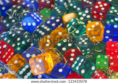 Rolling dice in many colors