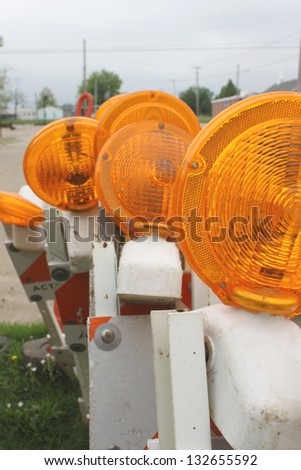 Traffic lights and barricade with flashers