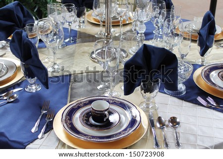 Blue and gold dishes