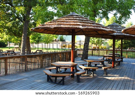 Straw roofs of a picnic area