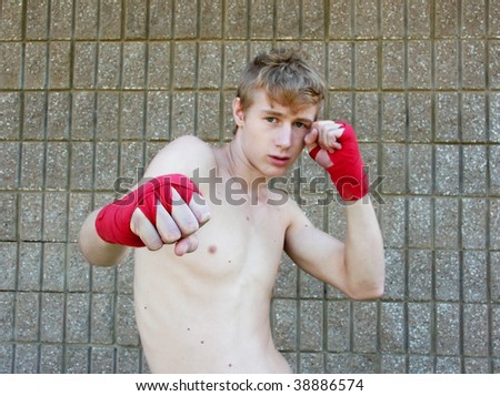 Teenager doing a right hook