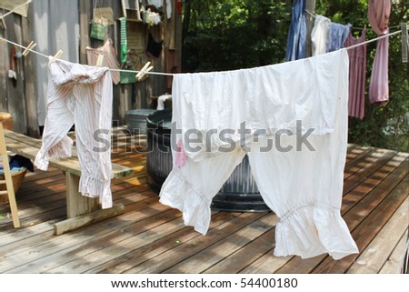 Vintage clothes drying on a line