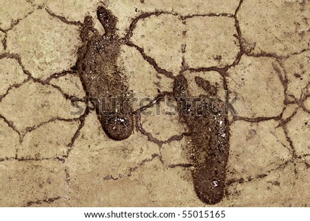 Foot print on dry mud