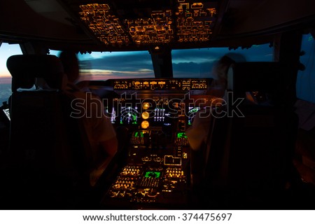 The pilots in the cockpit are greeted sunrise