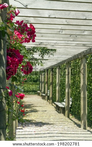 Gallery in a garden of roses.