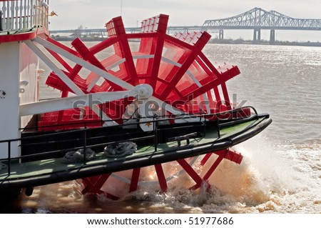 Movement of water by riverboat paddle wheel, New Orleans