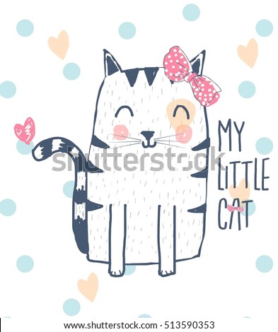 cute cat  design.T-shirt graphics for kids vector illustration