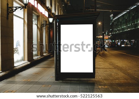 Mock-up of template bus stop lightbox at night