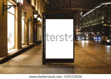 Mock-up of template bus stop lightbox at night