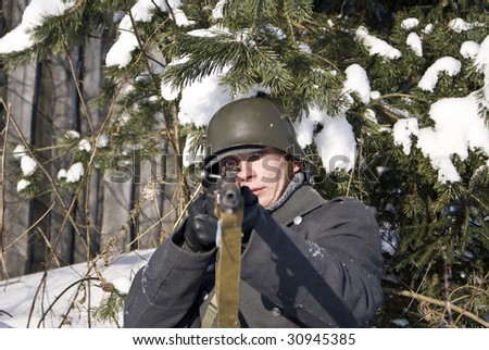 Soviet-Finnish war: Finnish soldier. Focus on face