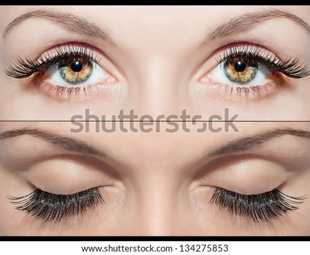 Close Beautiful eyes with false eyelashes