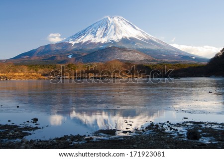 Mount Fuji Reflection on Lake Shojiko, Yamanashi, Japan