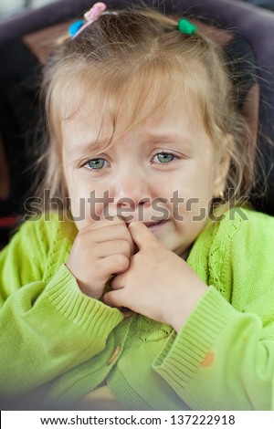 A little girl is crying