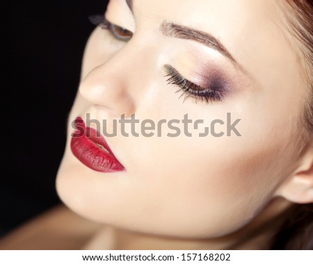 Beautiful Face Makeup close-up. Perfect Healthy Skin