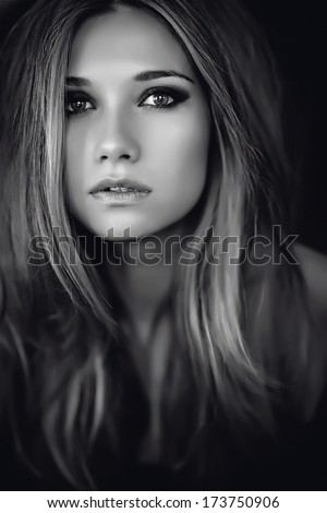 Beautiful Woman In Black And White Portrait