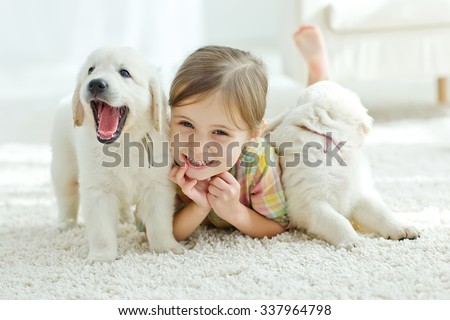 The child with a dog