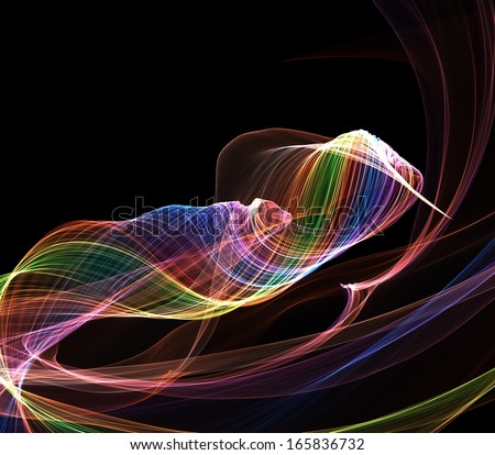 A royalty free abstract background illustration of a digital swirling rainbow.