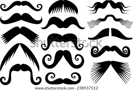 A set of black silhouette moustaches isolated on a white background.