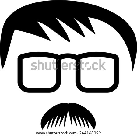 Simple graphic illustration of a mans hair, spectacles and moustache.