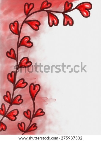A hand painted red love heart tree background border.