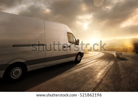 Delivery van during sunset