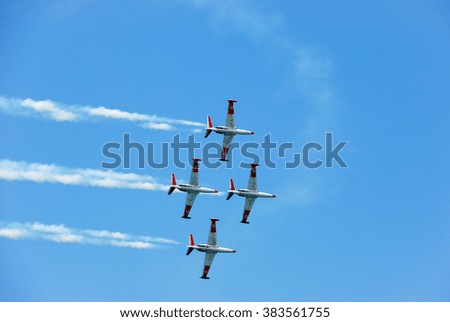Israel\'s army training airplanes in the sky at Israeli Independence day show