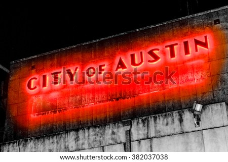 City of Austin Keep Austin Weird Power Station Red Neon Glowing Light Urban Industrial