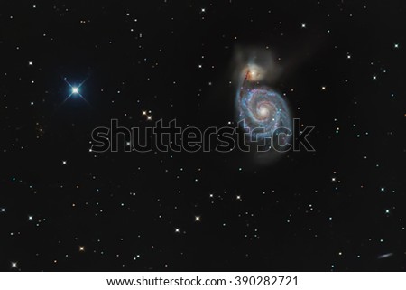 Real galaxy a spiral galaxy called Whirlpool galaxy in Canes Venatici taken by CCD camera through medium focal length telescope