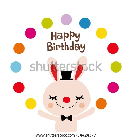 Rabbit Birthday Card Design Stock Vector 34424377 : Shu