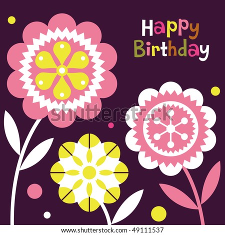 Flower Birthday Card Design Stock Vector 49111537 : Shu