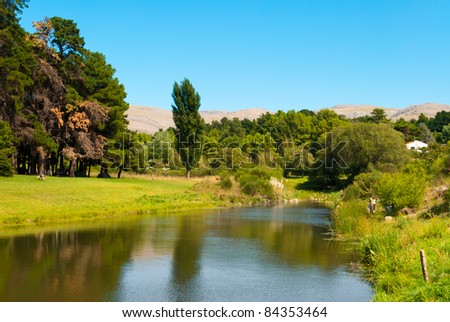 Beautiful landscape of green forest near a stream  in Villa Ventana, Sierra de la Ventana, Argentina