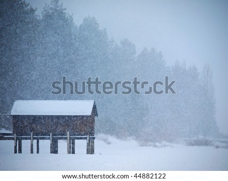 Cabin Isolated in Heavy Snow