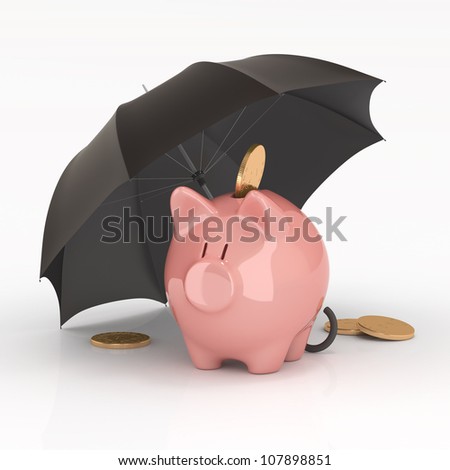 Piggy bank under umbrella. Protection of savings.