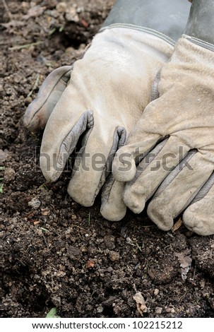 Working leather gloves placed on the earth.