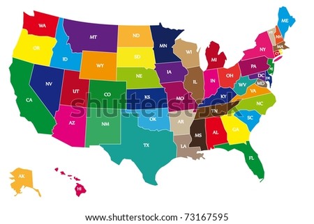 map of usa with states names. color map of USA with name