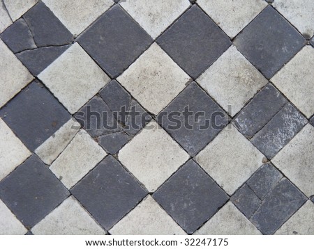 Old black and white block tiles