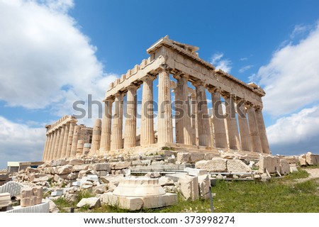 Ruins of the Temple Parthenon at the Acropolis.