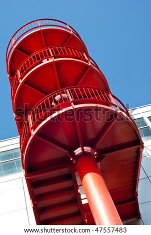 red stair on a facade