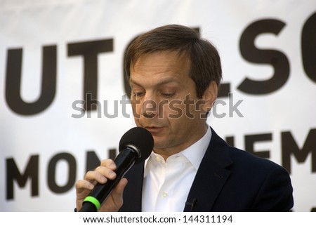 BUDAPEST, HUNGARY - JULY 1: Former prime minister of Hungary, Mr. Gordon Bajnai gives a speech during an anti-government demonstarion at July 1, 2013, Budapest, Hungary.