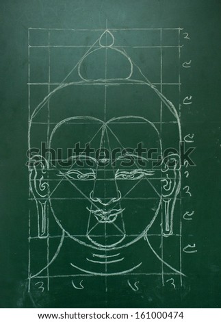 THIMPHU, BHUTAN - SEPTEMBER 26: Buddha head sketch in a school on September 26, 2013. Thipmhu, Bhutan. Buddha images are kept on the altar of the monasteries in the Buddhist world.