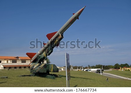 HAVANA, CUBA - JANUARY 30 : Soviet SA-75 rocket and its launcher on 30 January, 2014, Havana, Cuba. Cuba is a communist country, which had a very strong relation with former Soviet Union.