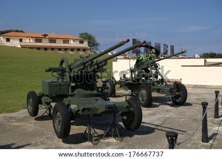 HAVANA, CUBA - JANUARY 30 : Soviet artillery on display on 30 January, 2014, Havana, Cuba. Cuba is a communist country, which had a very strong relation with former Soviet Union.