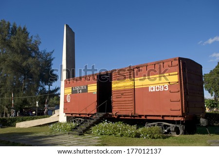 SANTA CLARA, CUBA - JANUARY 22: Train memorial on January 22, 2014, Santa Clara, Cuba. This train packed with government soldiers  was captured by Che Guevara's forces during the revolution.