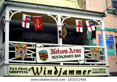 BRIDGETOWN, BARBADOS - OCTOBER 5 : English-style pub at October 5, 1999 in Bridgetown, Barbados. Barbados still have a British taste left over from the colonial times.