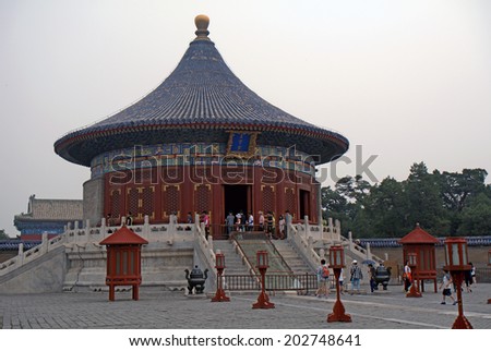 BEIJING, CHINA - JUNE 6: Tiantan, the Temple of Heaven on June 6, 2014, Beijing, China. Tiantan was the prayer hall for good harvest of the former emperors. It is a World Heritage site.