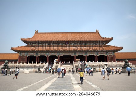 BEIJING, CHINA - JUNE 5: Forbidden City on June 5, 2014, Beijing, China. Once the residence of the Chinese emperors, todays the symbol of Beijing and a UNESCO World Heritage site.