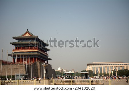 BEIJING, CHINA - JUNE 5: Qianmen Gate on June 5, 2014, Beijing, China. Located on the south of Tienanmen Square, this is one of the fes medieval city gates left untousched in Beijing.