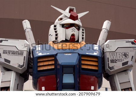 TOKYO, JAPAN - JULY 10: Gundam anime figure in Odaiba on 10 July 2014. at Tokyo, Japan. Anime is a popular type of animation or cartoon in Japan.