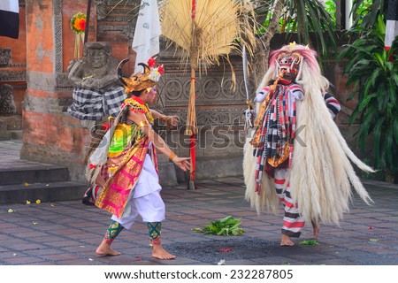BALI, INDONESIA - NOVEMBER 12: Barong dance on November 12, 2014 in Bali, Indonesia. Barong is a religious dance in Bali based on the great Hindi epics of Ramayana.